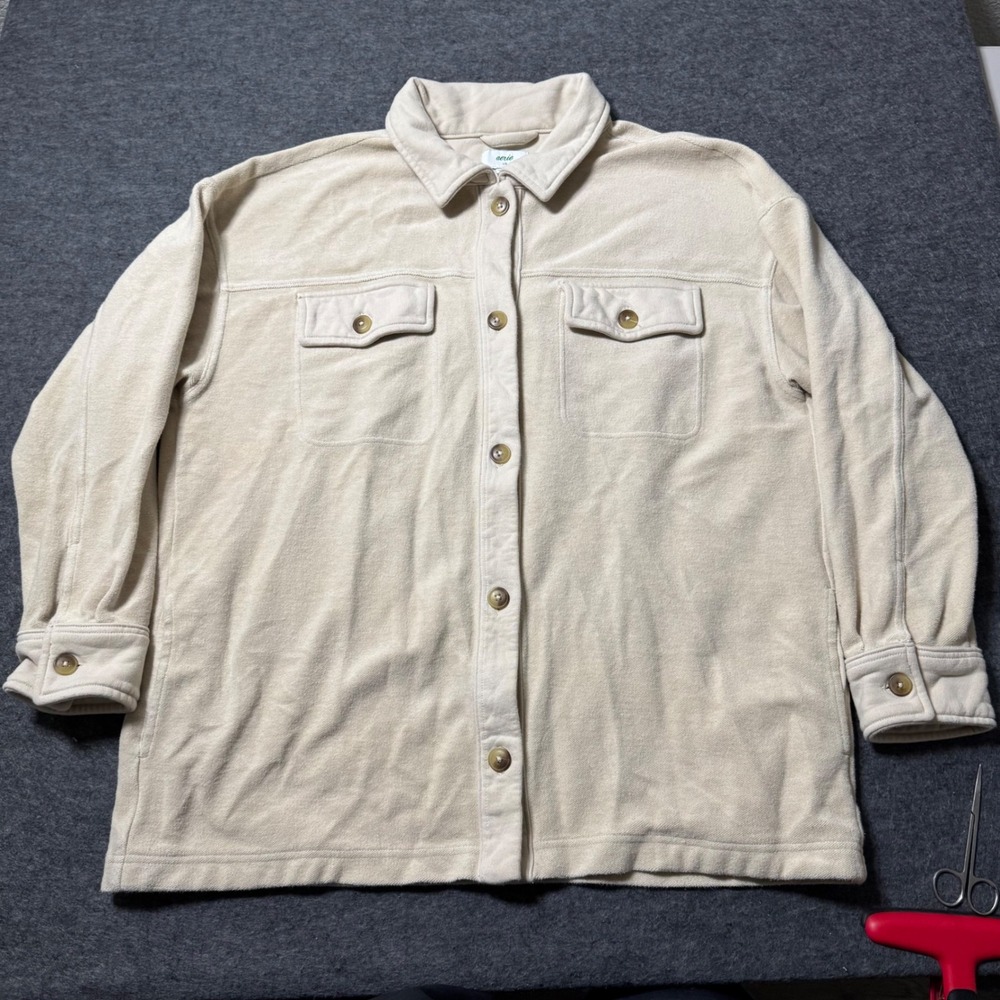 Aerie Heavyweight Cotton Shirt Jacket Cream Oversized Shacket Large